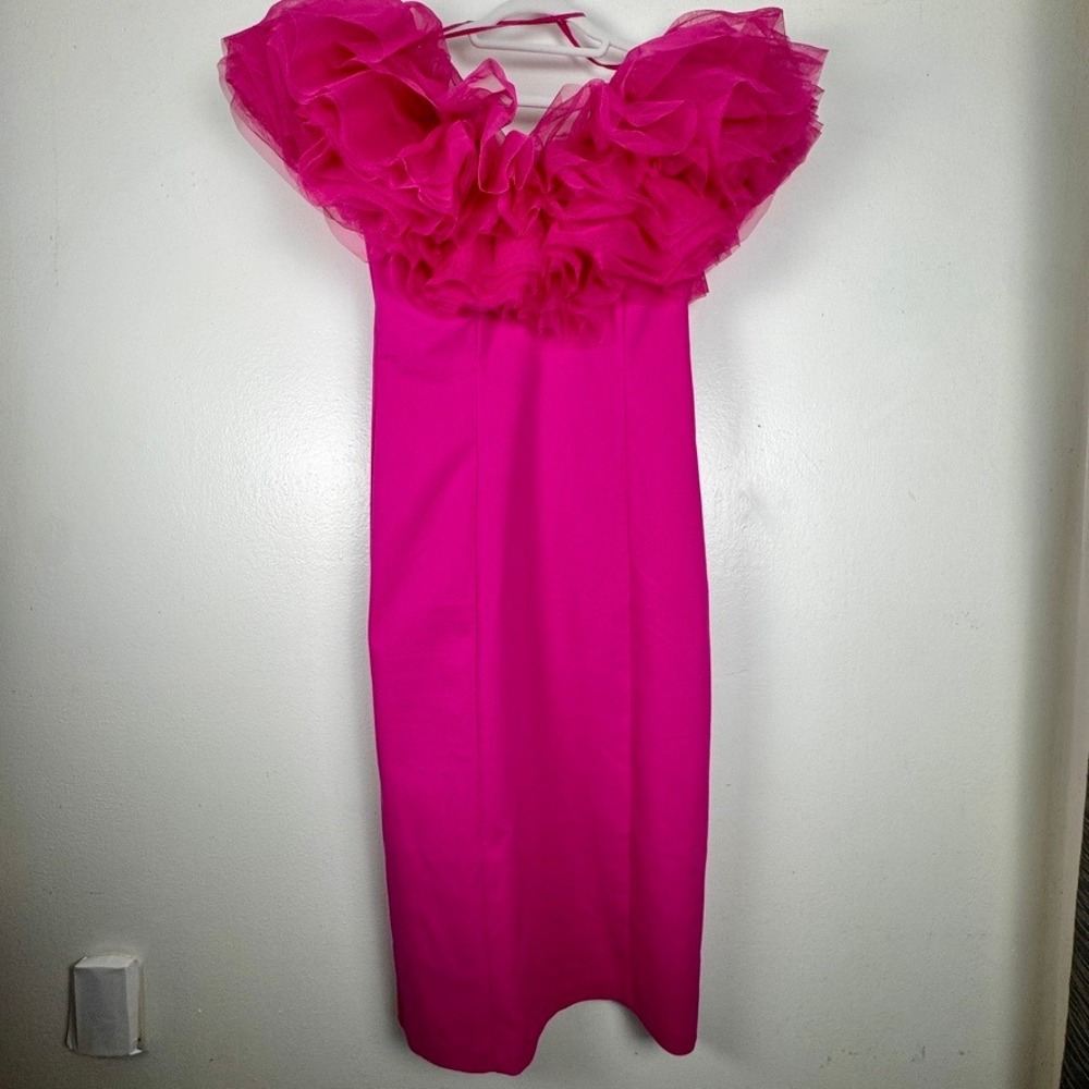 & Other Stories Pink Tulle Ruffle Off Shoulder Midi Dress 366719 Size 12 NEW
